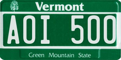 VT license plate AOI500