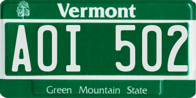 VT license plate AOI502