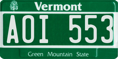 VT license plate AOI553