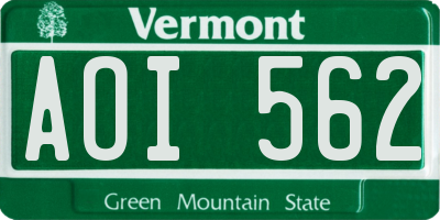 VT license plate AOI562