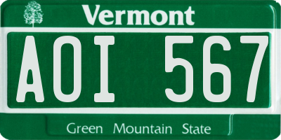 VT license plate AOI567