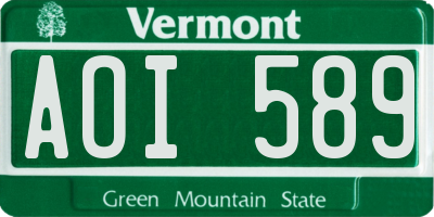 VT license plate AOI589