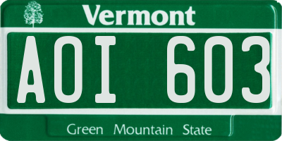 VT license plate AOI603