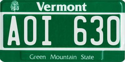 VT license plate AOI630