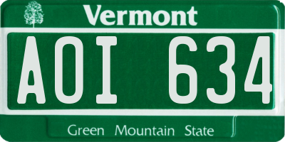 VT license plate AOI634