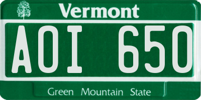 VT license plate AOI650