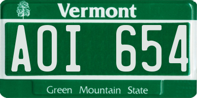 VT license plate AOI654