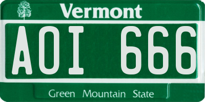 VT license plate AOI666