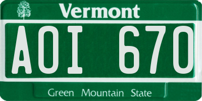 VT license plate AOI670