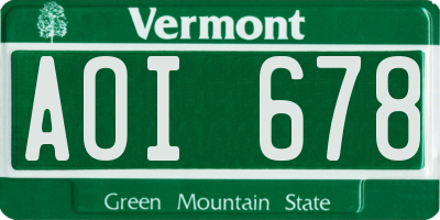 VT license plate AOI678