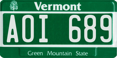 VT license plate AOI689