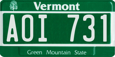 VT license plate AOI731