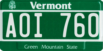 VT license plate AOI760
