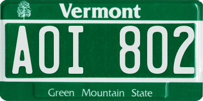 VT license plate AOI802