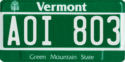 VT license plate AOI803