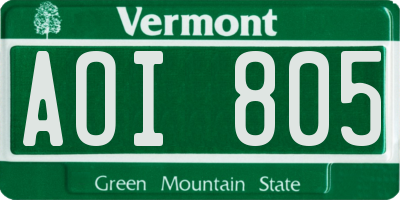 VT license plate AOI805