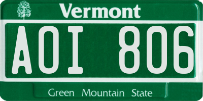 VT license plate AOI806