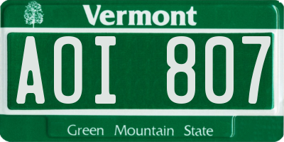 VT license plate AOI807