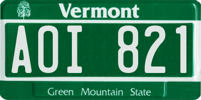 VT license plate AOI821