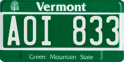 VT license plate AOI833