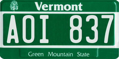 VT license plate AOI837