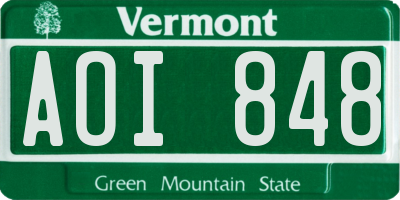 VT license plate AOI848