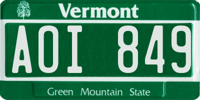 VT license plate AOI849