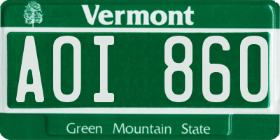VT license plate AOI860