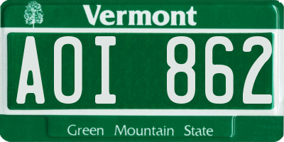 VT license plate AOI862