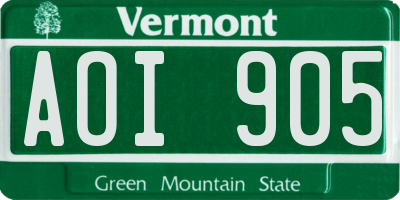 VT license plate AOI905