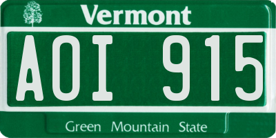VT license plate AOI915