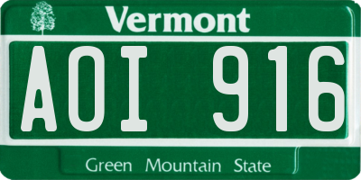 VT license plate AOI916