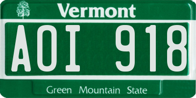 VT license plate AOI918