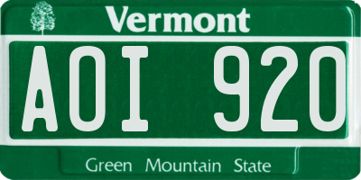 VT license plate AOI920