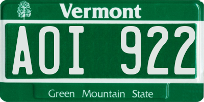 VT license plate AOI922