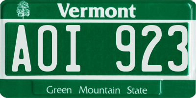 VT license plate AOI923