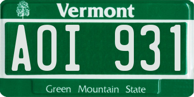 VT license plate AOI931