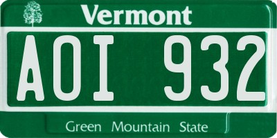 VT license plate AOI932