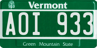 VT license plate AOI933