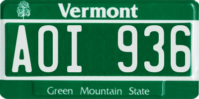 VT license plate AOI936