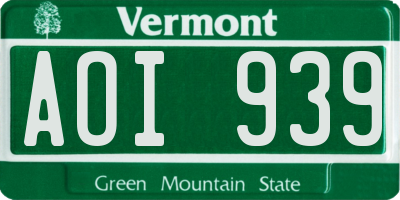 VT license plate AOI939