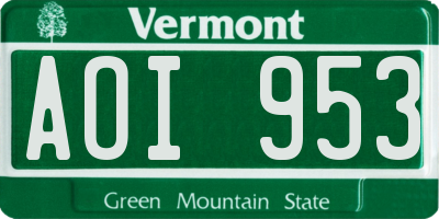 VT license plate AOI953