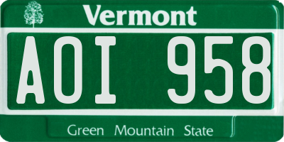 VT license plate AOI958