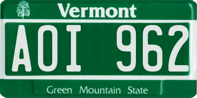 VT license plate AOI962