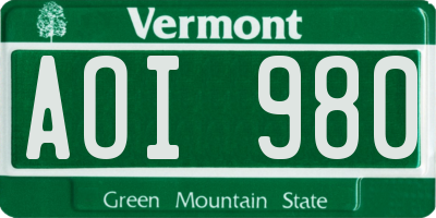 VT license plate AOI980