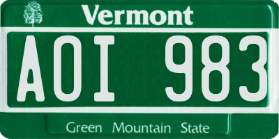 VT license plate AOI983