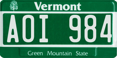 VT license plate AOI984
