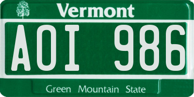 VT license plate AOI986