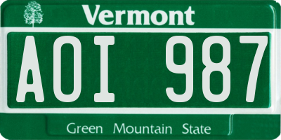 VT license plate AOI987