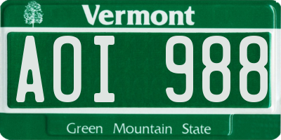 VT license plate AOI988